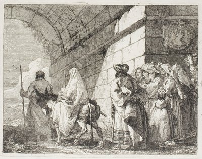 De Heilige Familie Verlaat een Stadspoort, plaat zeven uit De Vlucht naar Egypte door Giovanni Domenico Tiepolo