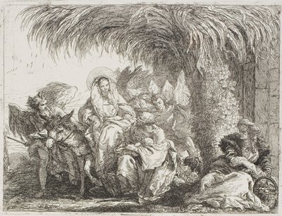 De Heilige Familie Onder een Palmboom, plaat zes uit De Vlucht naar Egypte door Giovanni Domenico Tiepolo