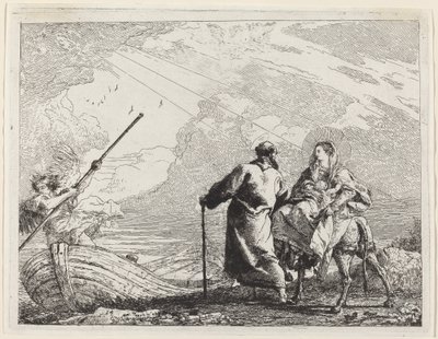 De Heilige Familie aan de Oever van de Rivier door Giovanni Domenico Tiepolo