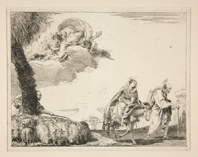 De Heilige Familie, uit de serie Idee pittoresche sopra la fuga in Egitto door Giovanni Domenico Tiepolo
