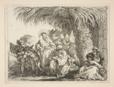 De Heilige Familie onder een Palmboom, uit de serie Idee pittoresche sopra la fuga in Egitto door Giovanni Domenico Tiepolo