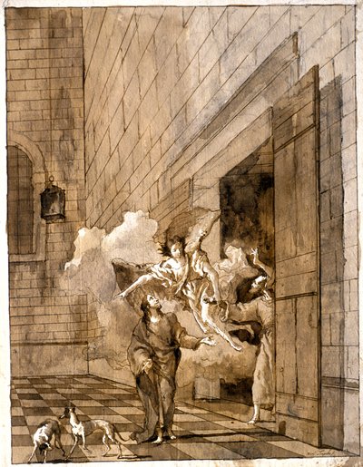 De bevrijding van de heilige Petrus en de heilige Johannes uit de gevangenis door Giovanni Domenico Tiepolo