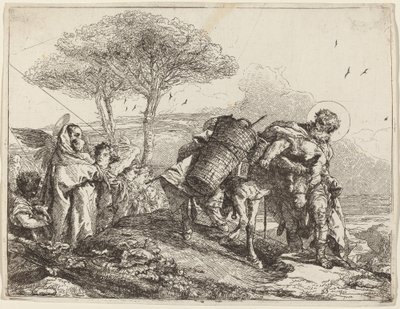 De Madonna en Kind links, met een rij engelen door Giovanni Domenico Tiepolo