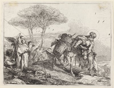 De Madonna en Kind Links, met een Rij Engelen door Giovanni Domenico Tiepolo