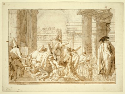 Het huwelijk van de vader van Punchinello door Giovanni Domenico Tiepolo