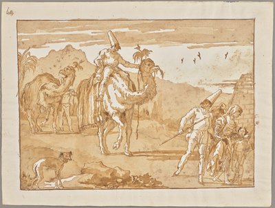 Punchinello rijdend op een kameel aan het hoofd van een karavaan door Giovanni Domenico Tiepolo