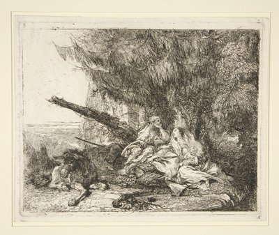 De rust tijdens de vlucht naar Egypte, uit de serie Idee pittoresche sopra la fuga in Egitto door Giovanni Domenico Tiepolo