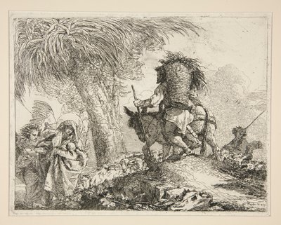 De Maagd en het Kind met Jozef, uit de serie Idee pittoresche sopra la fuga in Egitto (Vlucht naar Egypte) door Giovanni Domenico Tiepolo