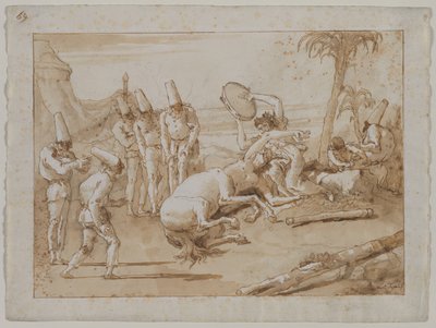 De vrouw met een tamboerijn door Giovanni Domenico Tiepolo