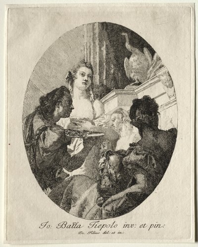Drie Vrouwen die Geschenken van Marcus Antonius aan Cleopatra Presenteren door Giovanni Domenico Tiepolo