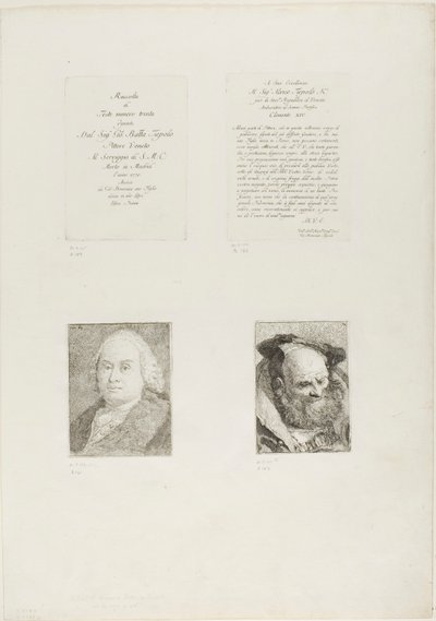Titelpagina, Dedication, Portret van Giambattista Tiepolo, Bejaarde Man met Baard door Giovanni Domenico Tiepolo