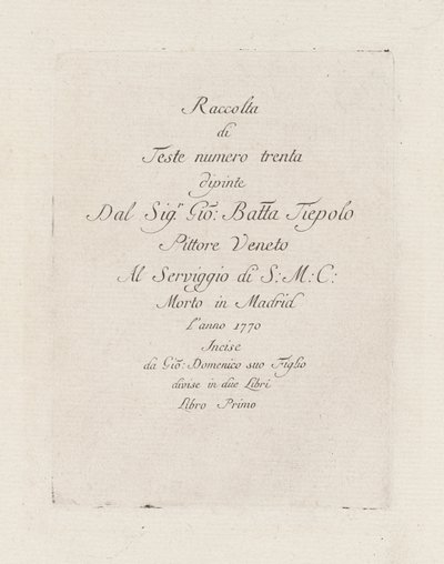 Titelpagina, uit de Raccolta di Teste (Collectie van Hoofden) door Giovanni Domenico Tiepolo