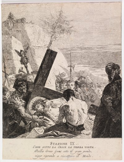 Via crucis - Statie IX. Jezus valt voor de derde keer door Giovanni Domenico Tiepolo