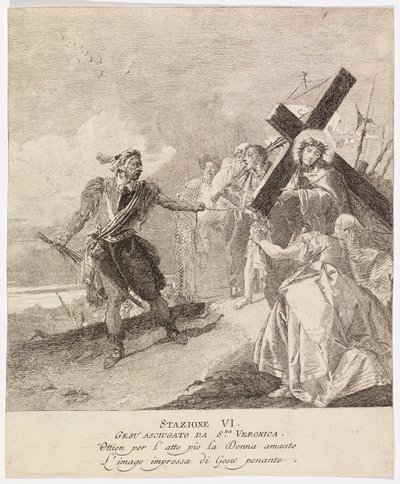 Via crucis - Statie VI. Veronica veegt het gezicht van Jezus af door Giovanni Domenico Tiepolo