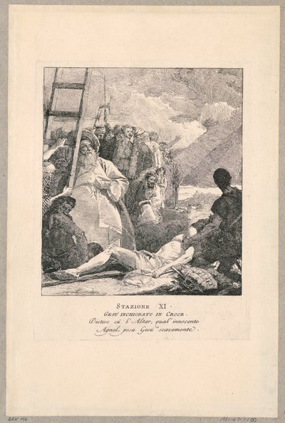Via crucis - Station XI, Jezus aan het kruis genageld door Giovanni Domenico Tiepolo