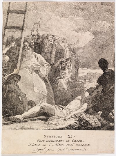 Via crucis - Statie XI. Jezus aan het kruis genageld door Giovanni Domenico Tiepolo