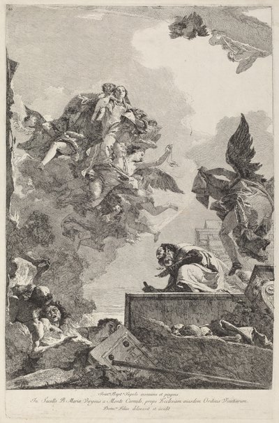 De Madonna del Carmelo Verschijnt aan Sint Simon Stock door Giovanni Domenico Tiepolo after Giovanni Battista Tiepolo