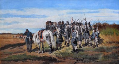Een militaire verkenning, verkenning, ca. 1861 door Giovanni Fattori