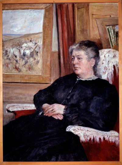 Een oude vrouw in een fauteuil met een zwarte jurk - Schilderij door Giovanni Fattori door Giovanni Fattori