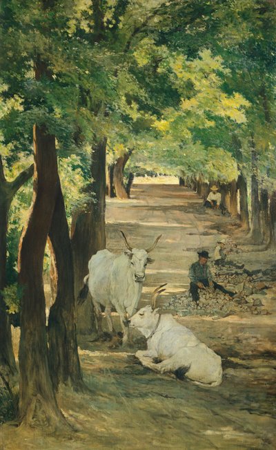 Laan met ossen en steenbreker door Giovanni Fattori