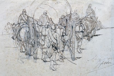 Konvooi van voorraden op mars door Giovanni Fattori