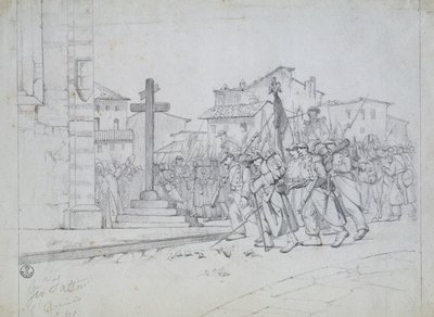 Binnenkomst van de Franse troepen in Livorno door Giovanni Fattori