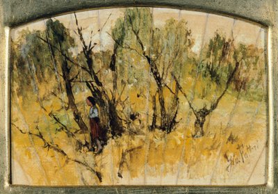 Bos met een figuur, de studie van een waaier door Giovanni Fattori