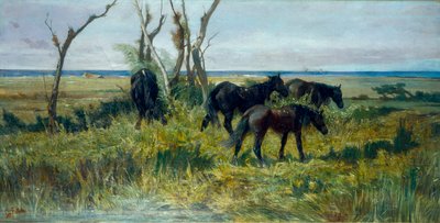 Maremma-weide. Grazende paarden, ca. 1872 door Giovanni Fattori