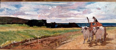 Ploeg en ossen door Giovanni Fattori