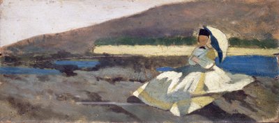 Zittende dame in landschap door Giovanni Fattori