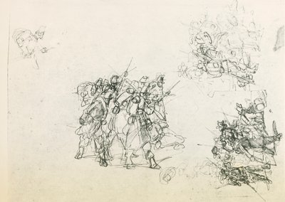 Drie schetsen voor groepen soldaten door Giovanni Fattori