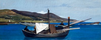 Punt van Romito met boot en vissers door Giovanni Fattori