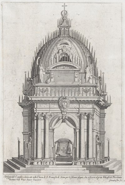 Ontwerp van de katafalk voor Francesco Piccolomini door Giovanni Florimi