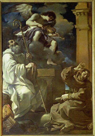 St. Franciscus (1182-1226) in extase en St. Benedictus (480-527) met een engel-muzikant, 1620 door Giovanni Francesco Barbieri