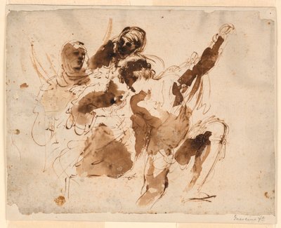 Studie van vier figuren, voor de begrafenis van St. Petronilla altaarstuk in St. Pieter
