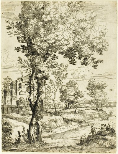 Landschap met een huis door Giovanni Francesco Grimaldi