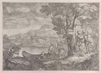 Landschap met de vlucht naar Egypte, 1626-1680 door Giovanni Francesco Grimaldi
