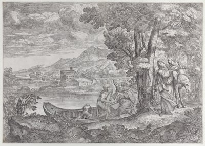 Landschap met de vlucht naar Egypte, 1626-80 door Giovanni Francesco Grimaldi