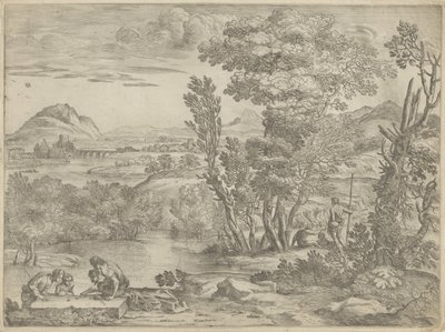 Landschap met vier dobbelaars door Giovanni Francesco Grimaldi