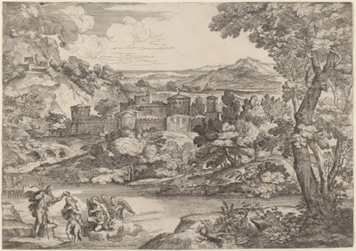 De Doop van Christus, Gezet in een Bergachtig Landschap door Giovanni Francesco Grimaldi
