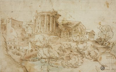 Uitzicht op Tempel van Vesta, Tivoli door Giovanni Francesco Grimaldi