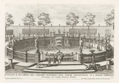 Fontein en visvijver in de tuinen van de Villa Montalto te Rome door Giovanni Francesco Venturini