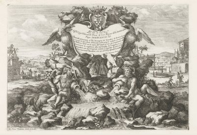 Fontein met opdracht aan en wapen van Livio Odescalchi door Giovanni Francesco Venturini
