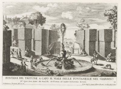 Fontein met triton in de tuinen van de Villa Celimontana te Rome door Giovanni Francesco Venturini