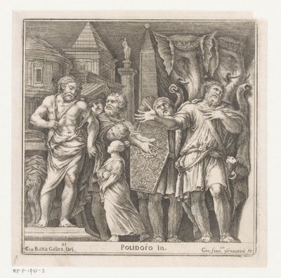Groep figuren en twee olifanten in een stad door Giovanni Francesco Venturini