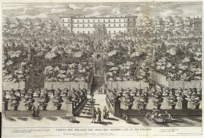 Veduta del Palazzo dal Piano del Giardino con le sue Fontane, uit La Fontane, uitgegeven ca. 1691 door Giovanni Francesco Venturini
