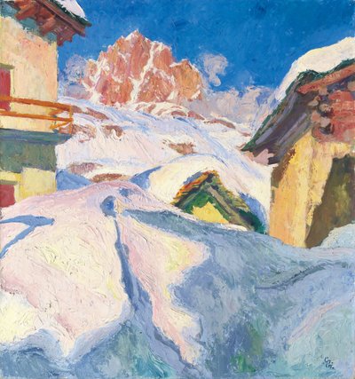 Capolago in de winter met uitzicht op Piz Lagrev door Giovanni Giacometti