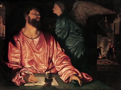 Sint Mattheüs en de Engel, c.1534 door Giovanni Girolamo Savoldo