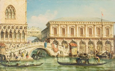 Uitzicht op het Dogepaleis, de Brug der Zuchten en de Gevangenis door Giovanni Grubacs
