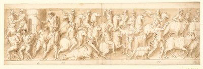 Een Duitse nederzetting wordt vernietigd (einde van LXXI); de vluchtende Duitsers worden achtervolgd (LXXII); Vrouwen (niet afgebeeld door Guerra) en dieren worden meegenomen (LXXIII) door Giovanni Guerra